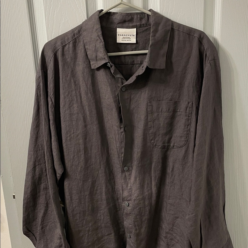 Parachute Men's Dark Charcoal Linen Button-Down Shirt